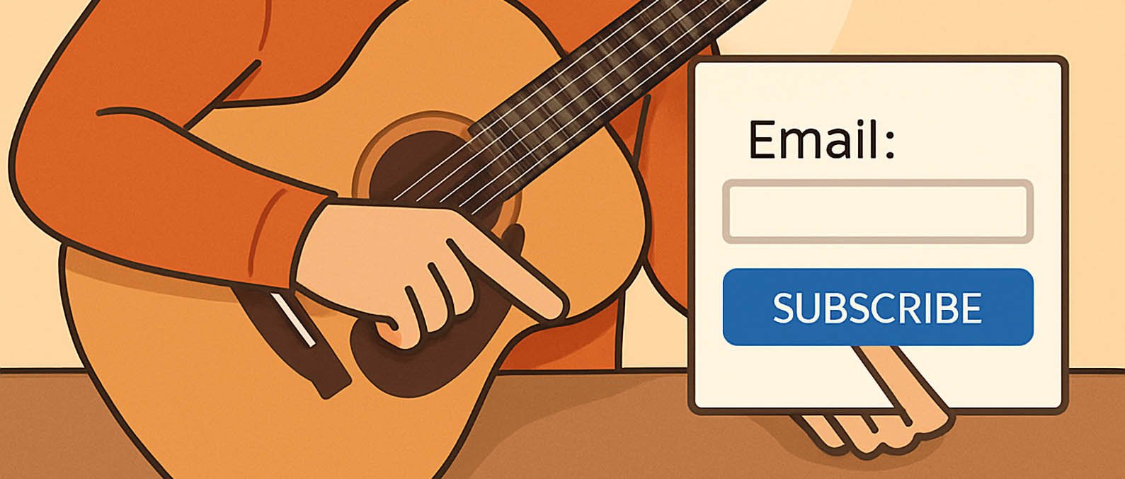Image of guitarist pointing to subscription form.